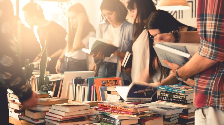 people looking at books