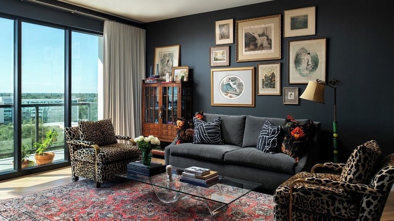 Living room with black walls