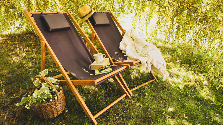 lawn chairs in yard