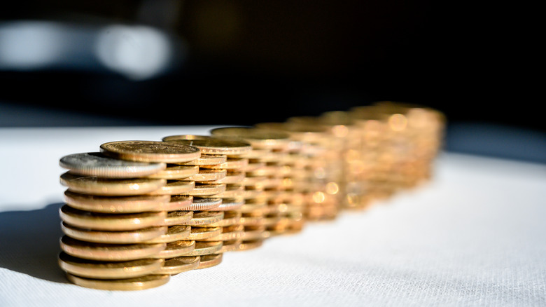 Stacked coins forming a wall