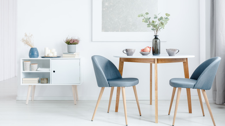 Blue upholstered dining chairs