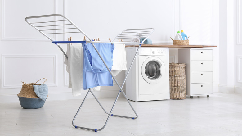 drying rack in laundry room