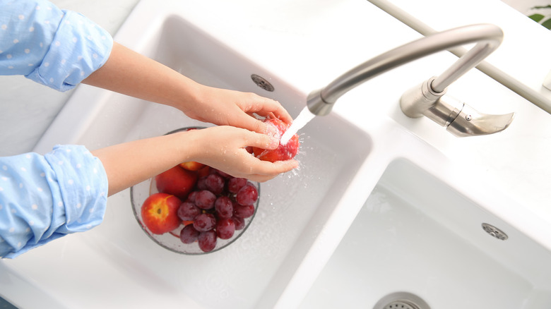 White double basin sink