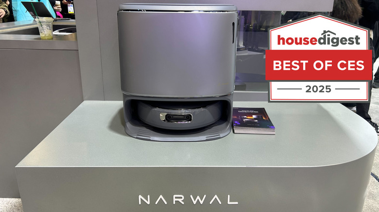 Gray NARWAL Flow robot vacuum on counter