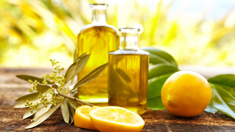 Bottles of lemon essential oil