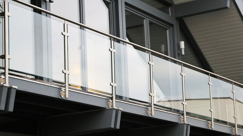 glass railing on modern balcony