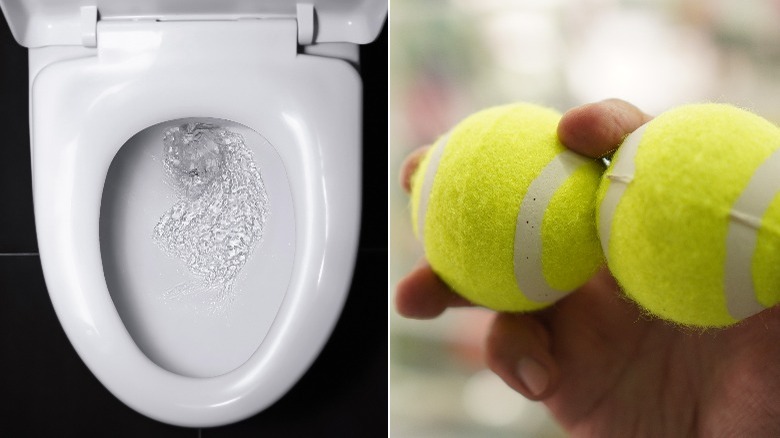 Toilet tank flushing, tennis balls