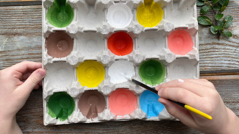 egg carton with paint