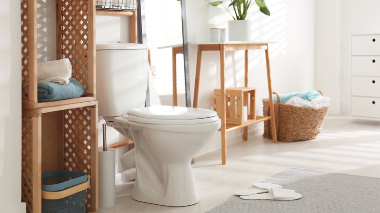 bathroom with natural wood elements