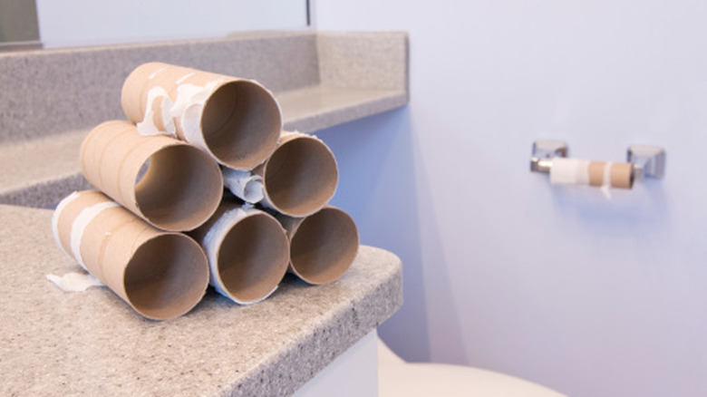 A stack of empty toilet paper rolls