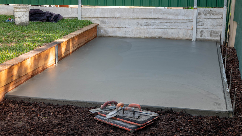 Recently poured wet concrete slab