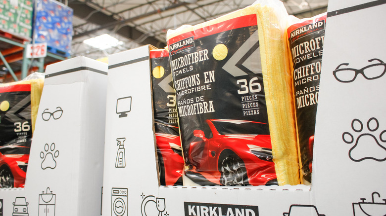 Kirkland Signature Ultra Plush Microfiber Towels on display at a Los Angeles Costco Warehouse