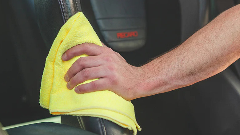 All-Purpose Terry Microfiber Towels from The Rag Company wiping a car seat