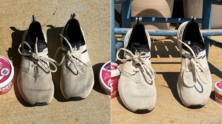 Before and after cleaning shoes