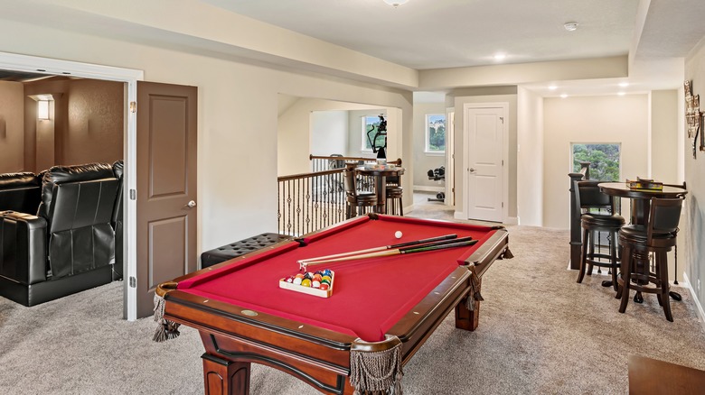 red pool table in room