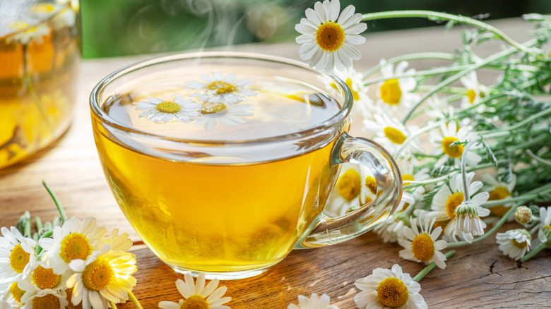 Chamomile leaves and tea