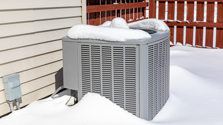 HVAC unit outdoors in winter