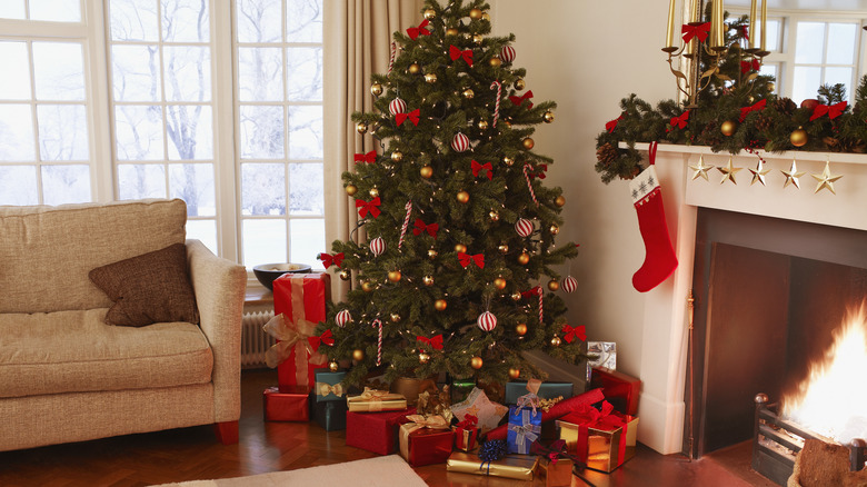 Living room decorated for Christmas