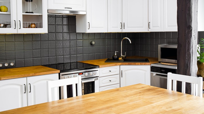 Kitchen with wood countertops