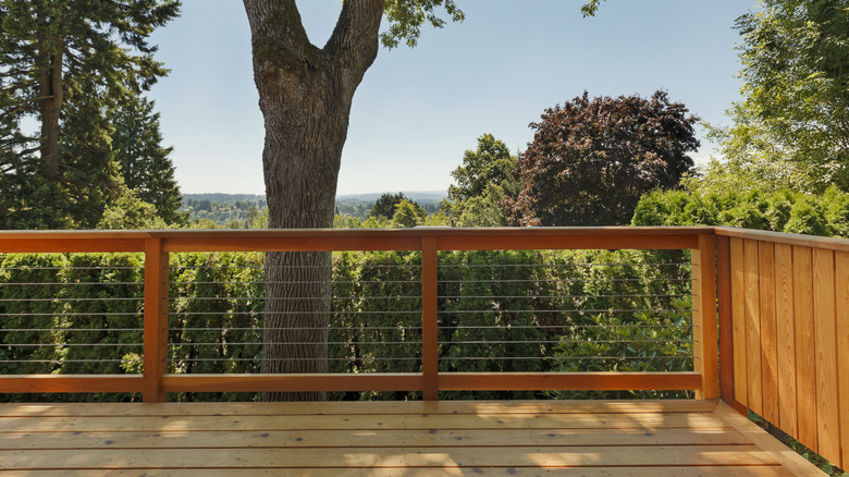 View from a deck with cable railings.