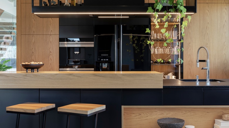 bar area with barstools