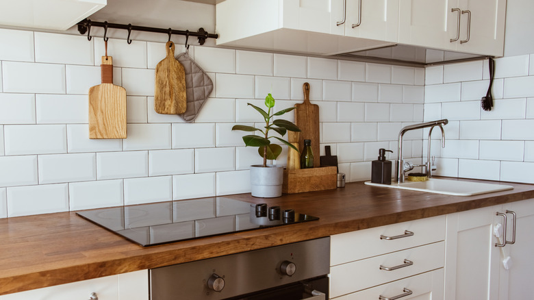 kitchen with wood countertop