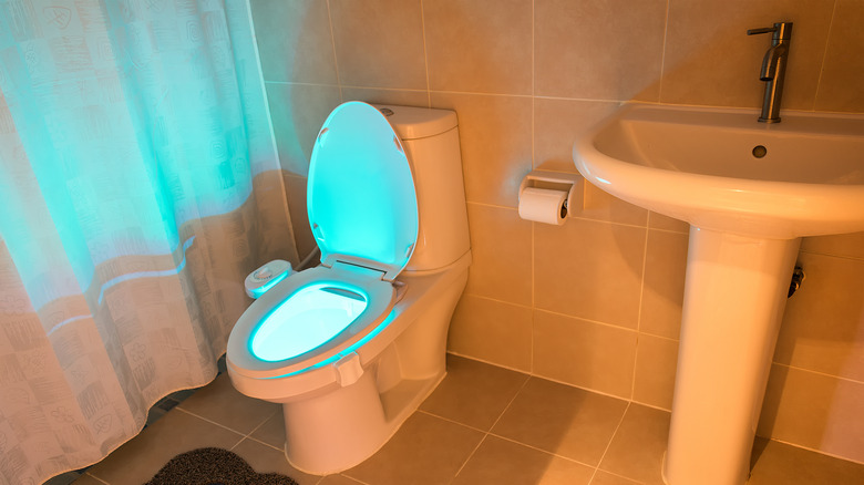 Toilet glowing blue