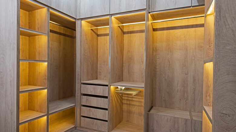 empty wardrobe with built-in lighting