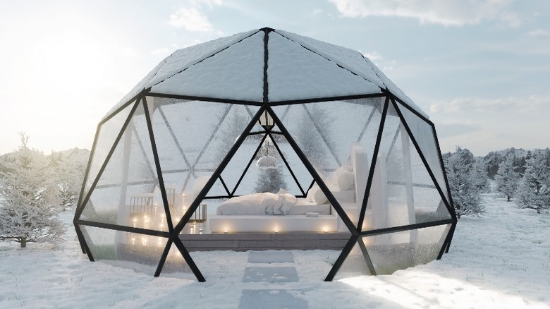 glass geodesic dome in snow