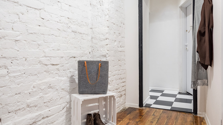 brick theme in the mudroom