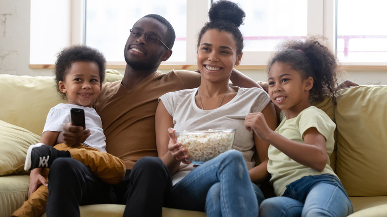 family watching a movie 