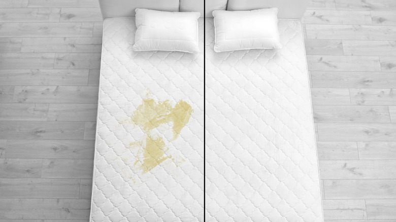 dirty mattress beside a clean one