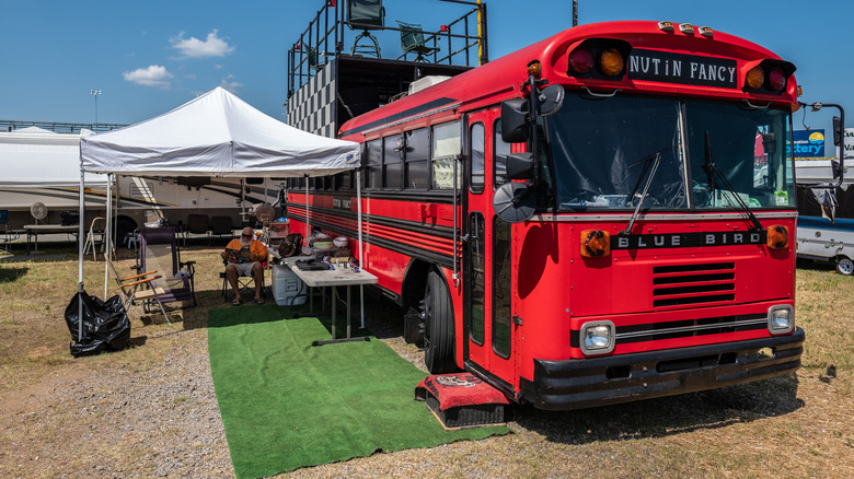 parked converted bus home