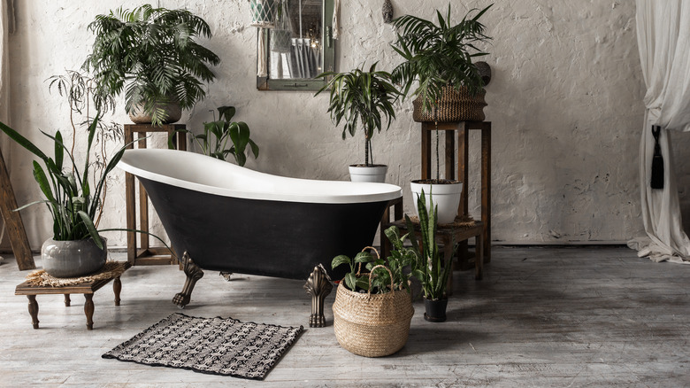 elegant bathtub surrounded by houseplants