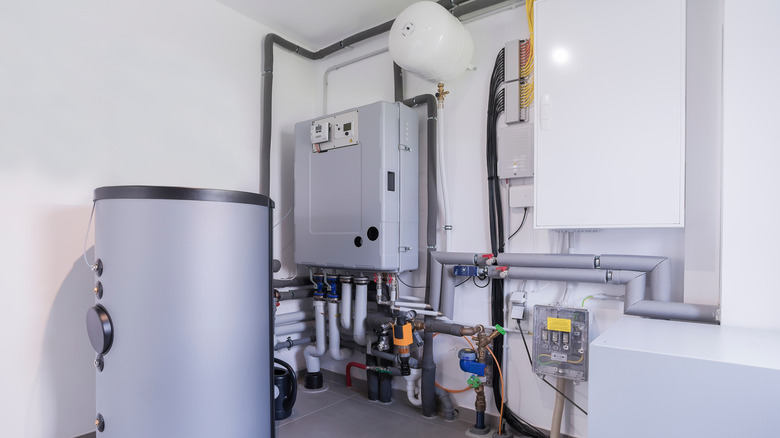 modern boiler room with water heater