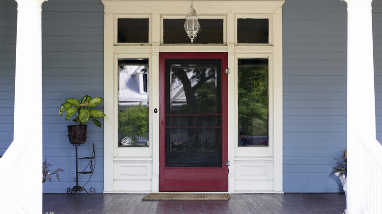 red front door on home