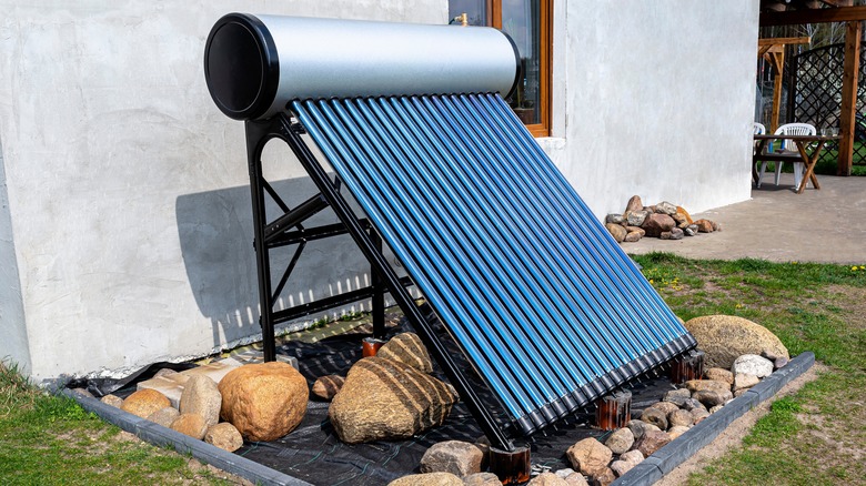 Solar water heater outside home