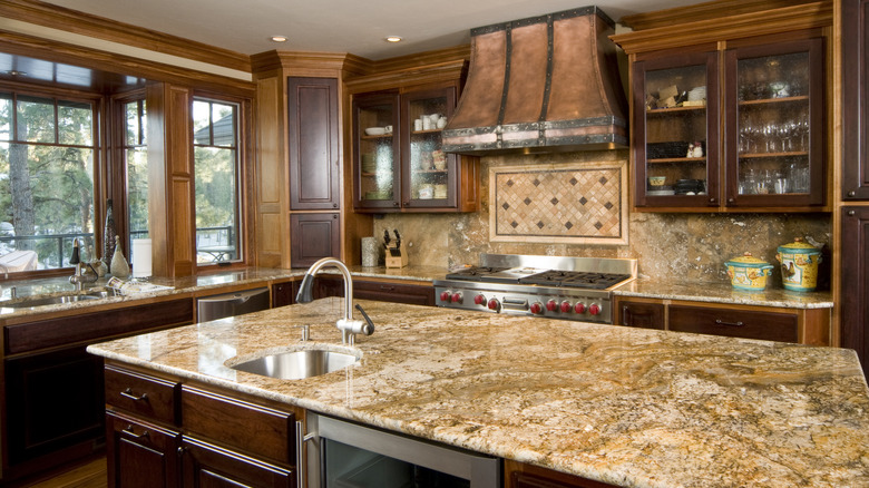 rustic cabin kitchen with brown granite