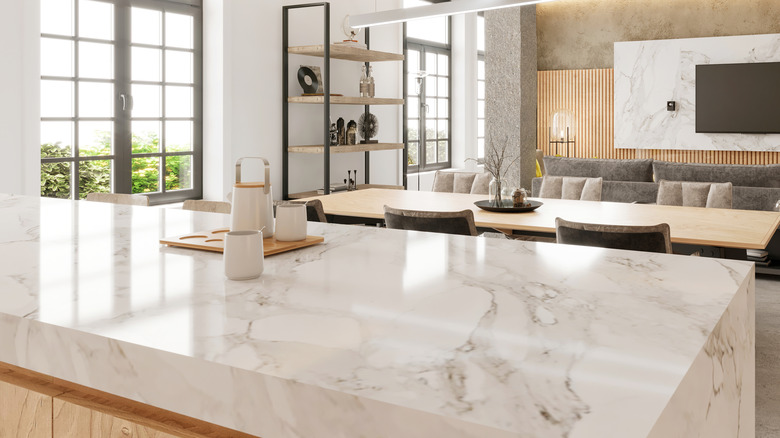 white marble counter in modern home