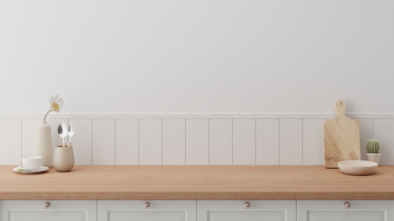 light wood countertop with minimal decor