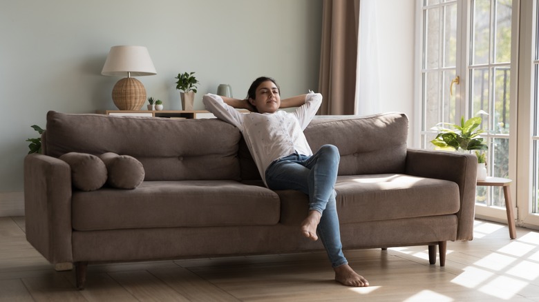 Woman breathing clean air