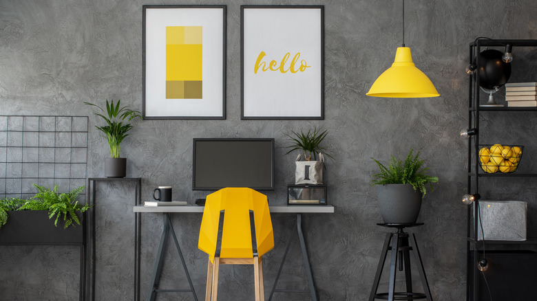 Charcoal gray and yellow office