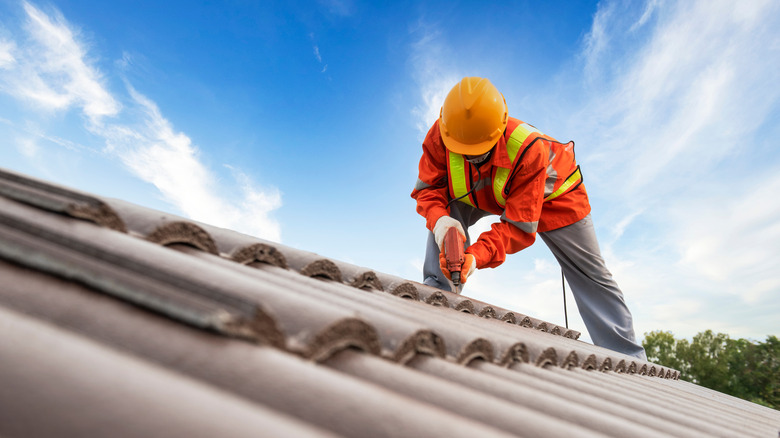 Construction worker on roof