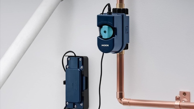 Smart water shutoff valve installed on plumbing pipe