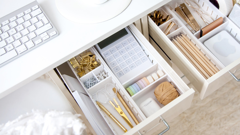 organized desk drawer