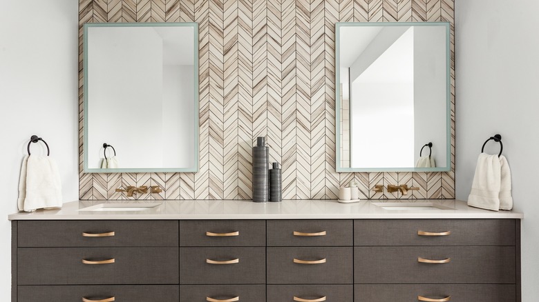 Herringbone design bathroom vanity wall