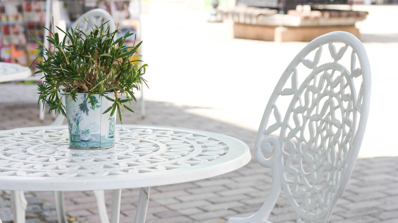 wrought iron chair and table