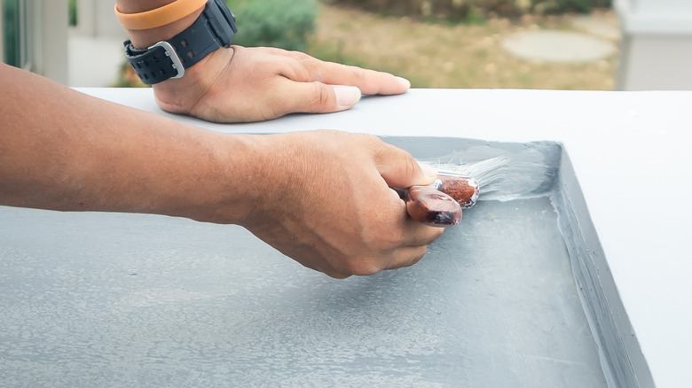 painting surface with grey paint