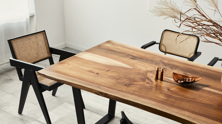 wood table in kitchen area