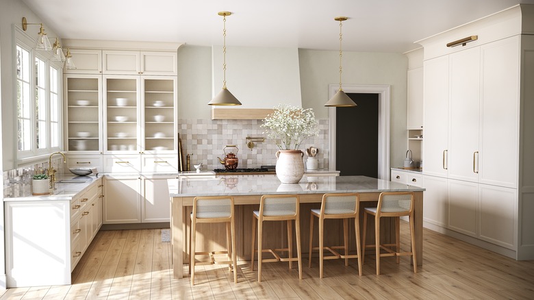 white kitchen with textured details